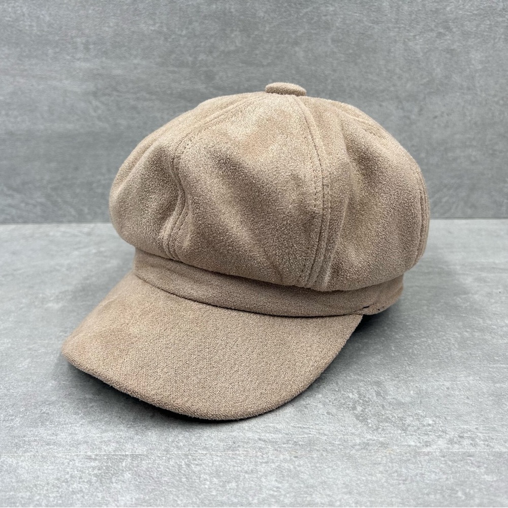 Womens Faux Suede Newsboy Beret Hat Baker Cap Flex Fit ONE SIZE Beige
